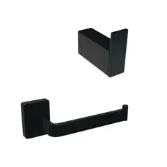 INKORPORAR - Kit Accesorios baño X 2 Onix negro perchero+portarrollo