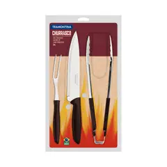 TRAMONTINA - Set Parrillero De 3 Piezas Pinzas + Cuchillo + Tenedor Acero Inoxidable Negro