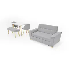 HOGAR VENECIA - Sofá Cama Hamburgo + Comedor Lugo 4 Puestos Matiz Plata
