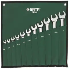 SATA - Juego de Llaves 11 Piezas Combinadas Espejo Lona 3/8 Pulgadas - 1 Pulgada