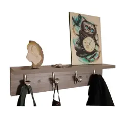 BANZAY - Perchero de Pared con Repisa 4 Ganchos Gris