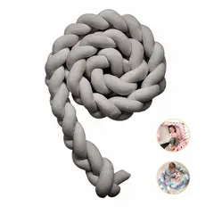 BANZAY - Cojín Protector para Cuna Trenza 3 metros Gris