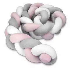BANZAY - Cojín Protector Para Cuna Trenza 3 Metros Rosa Y Gris
