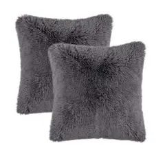 BANZAY - Kit X2 Fundas Cojines Peludo Gris Oscuro
