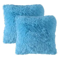 BANZAY - Kit X2 Fundas Cojines Peludo Azul Claro