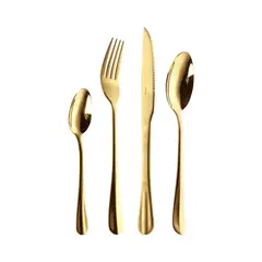 KW - Juego de Cubiertos Capri 24 Piezas 6 Puestos Acero Inoxidable Dorado