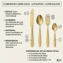 KW - Juego de Cubiertos Capri 24 Piezas 6 Puestos Acero Inoxidable Dorado