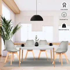 EKONOMODO COLOMBIA - Comedor White 4 Puestos 120X73X60 + Silla Milano 83X46,5X38 Gris