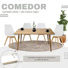 EKONOMODO COLOMBIA - Comedor Robledo 4 Puestos 120X73X60 + Silla Milano 83X46,5X38 Blanca