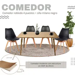 EKONOMODO COLOMBIA - Comedor Robledo 4 Puestos 120X73X60 + Silla Milano 83X46,5X38 Negra