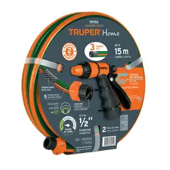 TRUPER - Set De Manguera Reforzada 15 M 3 Capas + Pistola De Riego