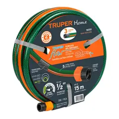 TRUPER - Manguera Reforzada Para Jardín De 1/2'', 3 Capas, 15 Metros