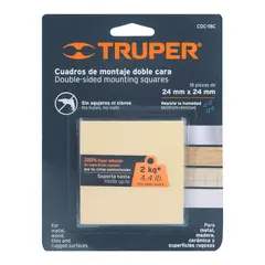 TRUPER - 18 Cuadros De Cinta Doble Faz De 24 Mm X 24 Mm 200% Adhesión