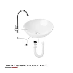 CCOL - Combo Lavamanos Ovalado+Grifería Acero Inox+Push+Sifon+Acople
