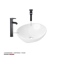 CCOL - Combo Lavamanos Ovalado + Grifería Mzcl Negra + Push Negro