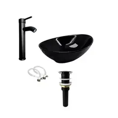 CCOL - Combo Lavamanos Ovalado Negro + Griferia Mzcl Negra + Push Negro