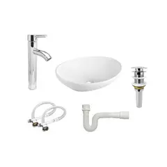 CCOL - Combo Lavamanos Ovalado +Griferia Mzcl Cromo+ Push+ Sifon Flexible+Acoples