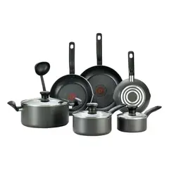 TEFAL - Juego de Ollas Batería de Cocina 10 piezas en Aluminio Libre de PFOA Antiadherente Negro