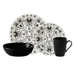 CORONA - Juego de Vajilla 4 Puestos 16 Piezas Valentina Dark