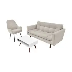 HOGAR VENECIA - Sofá Manila + Poltrona Noruega Taupe + Mesa