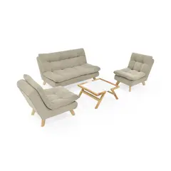 HOGAR VENECIA - Sófa 2 Poltronas Toulouse Taupe Mesa Dakota