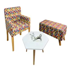 DKO DESIGN SAS - Poltrona + Banqueta Baúl + Mesa Hexagonal Turku Blanca