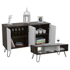 RTA DESIGN - Mesa Auxiliar + Mesa de Centro Café Oscuro