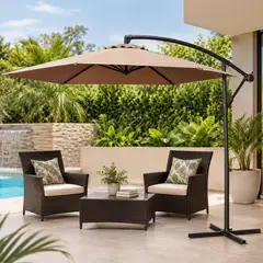 SEASONAL TRENDS - Parasol Redondo De Acero Manual 3.04 M Taupe Con Base