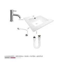 CCOL - Combo Placa Lavamanos 41Cm + Grifería Agua Fria + Push + Sifon + Acople