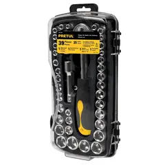 PRETUL - Juego de Copas y Ratchet 39 Piezas Cuadrante 1/4'' y 3/8'' 23969