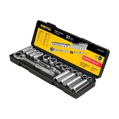 PRETUL - Juego de Copas en Pulgadas 21 Piezas Cuadrante de 3/8 Pulgadas