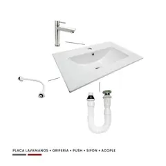 CCOL - Combo Placa Lavamanos 61cm + Griferia Agua Fria + Push + Sifon + Acople