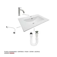 CCOL - Combo Placa Lavamanos 60Cm + Grifería Agua Fría + Push + Sifón + Acople