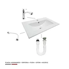 CCOL - Combo Placa Lavamanos 50Cm + Grifería Agua Fria + Push + Sifon + Acople