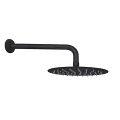STRETTO - Regadera Slim Redonda 8" Negro Mate Con Brazo De 30Cm
