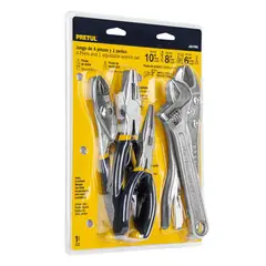 PRETUL - Juego de 4 Alicates y 1 Llave Expansiva Mango de Vinil