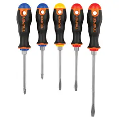 TRUPER - Juego De 5 Destornilladores Comfort Grip Con Barra Hexagonal