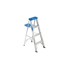 WERNER LADDER - Escalera de Aluminio con Plataforma para Herramientas y Peldaños Antideslizantes