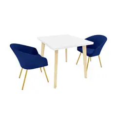 HOGAR VENECIA - Juego Comedor 4 Puestos Tiza + Sillas Aurora Tela Azul
