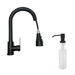 CCOL - Combo Grifería Lavaplatos Extraible Negra + Dispensador De Jabon Lavaplatos Negro