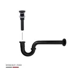 CCOL - Push Tipo Hongo Negro Mate Acero + Sifon En P Negro Mate Acero