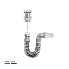 CCOL - Push Tipo Hongo Acero + Sifon Flexible Cromado Pvc