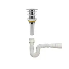 CCOL - Push Tipo Hongo Acero + Sifon Flexible Blanco Pvc