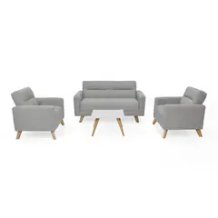 HOGAR VENECIA - Sala Barza 2 Poltronas Tela Plata + Mesa de Centro Nova