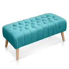 BANZAY - Banco Otomano Patas en Madera Tela Petfrendly Turquesa
