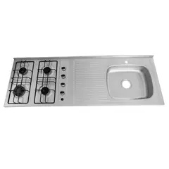 undefined - Mesón Acero Inoxidable Poceta Derecha Escurridor Izquierdo Monocontrol 150 X 50 Con Estufa Con 4 Fogones a Gas Just Home Collection