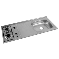 undefined - Mesón Acero Inoxidable Poceta Derecha Escurridor Izquierdo Monocontrol 120X50 Cm Con 2 Fogones A Gas
