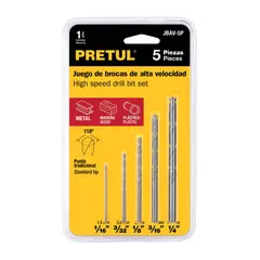 PRETUL - Juego de 5 Brocas Acero Rápido para Metal, Madera y Plástico