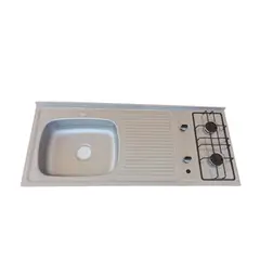 undefined - Mesón Acero Inoxidable  Poceta Izquierda Escurridor Derecho Monocontrol 120x50 Cm Con 2 Fogones A Gas