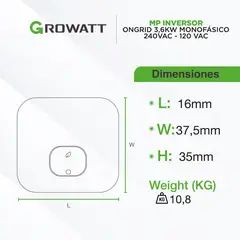 GROWATT - Inversor On Grid 3.6 KW Monofásico 240VAC 120VAC Fase Dividida